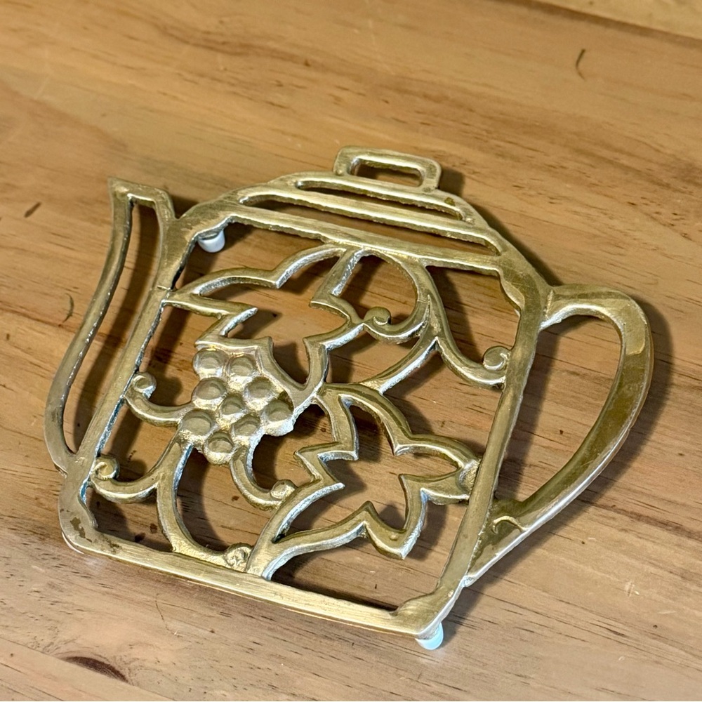 Vintage Solid Brass Teapot Trivet Made in Thailand | Cozy Evermore